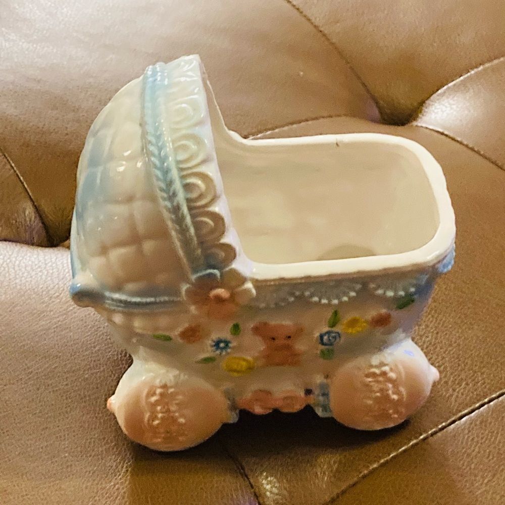 Vintage Ceramic Baby Carriage Buggy Pram Planter